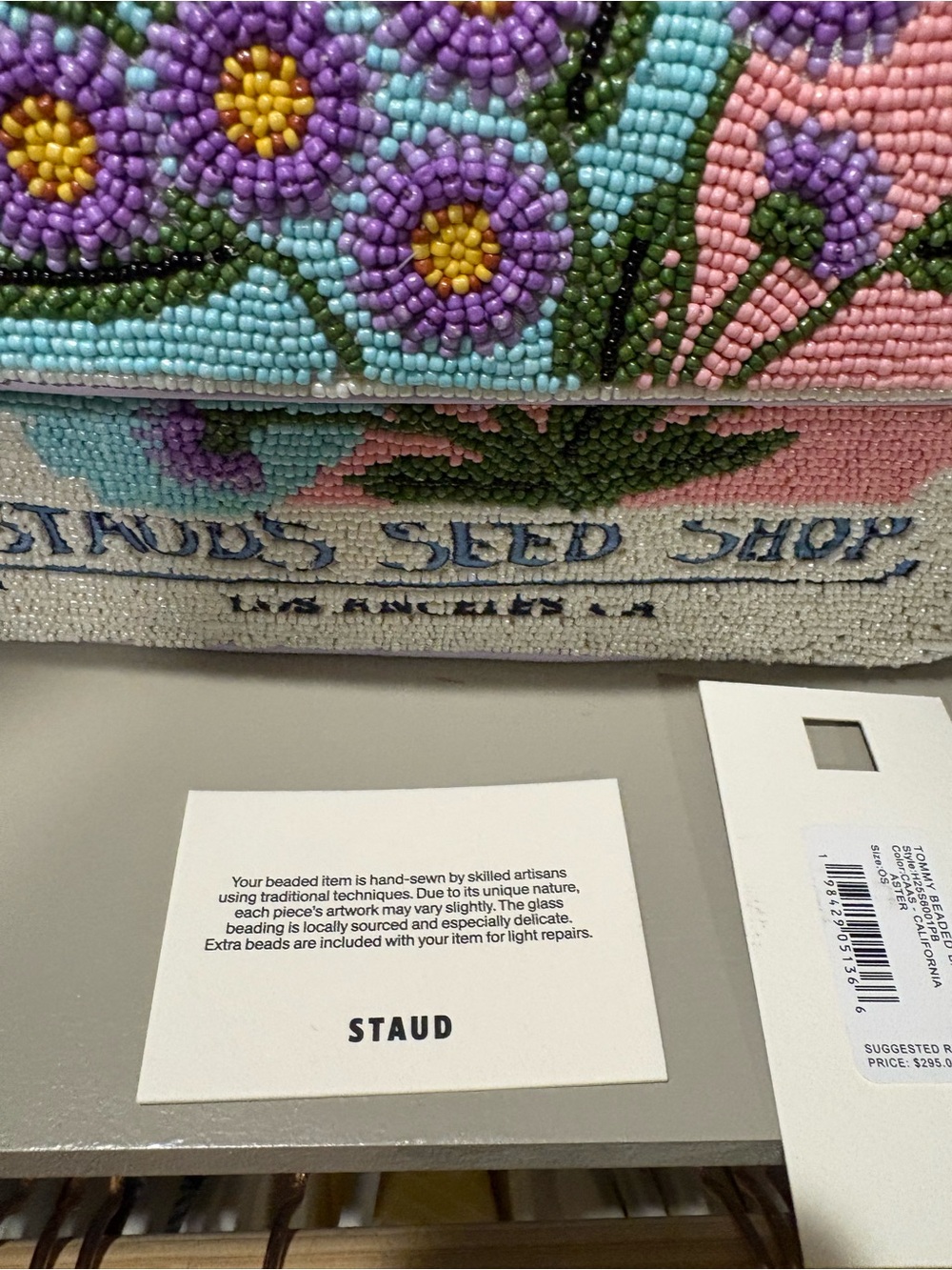 STAUD Seed Shop Beaded Floral Shoulder Bag in Lavender and Cream - Picture 2 of 8